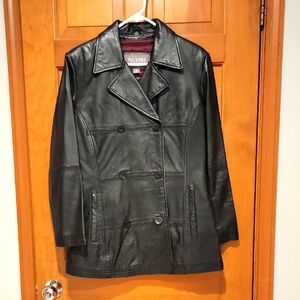 Vintage Y2K Wilsons Leather Women's Double-Breasted Black Jacket Medium
